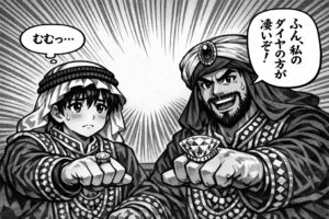 アラブの王が指輪のダイヤを競う